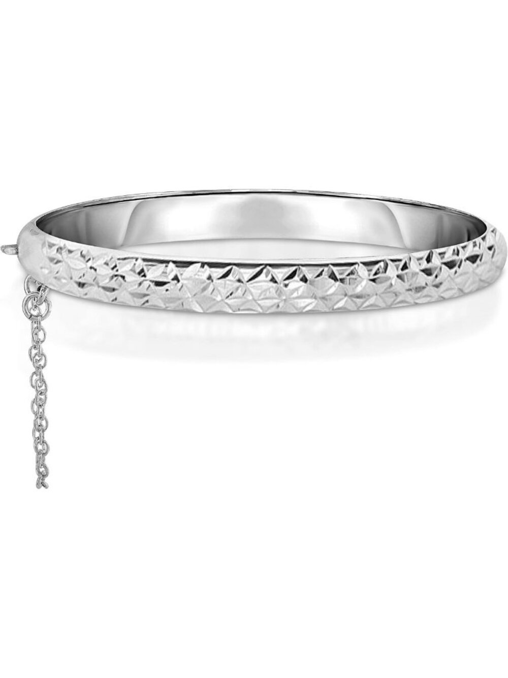 14K Gold Plated 925 Sterling Silver Diamond Cut Bangle Bracelet with Safety